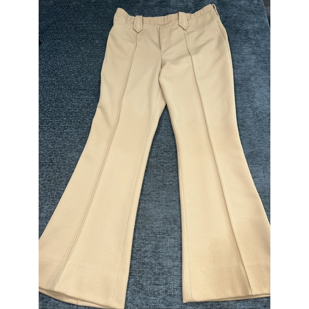 VTG Lasso Western Wear Pants 70s Tan/Beige Knit Flare Bell Bottom Cowgirl Rodeo